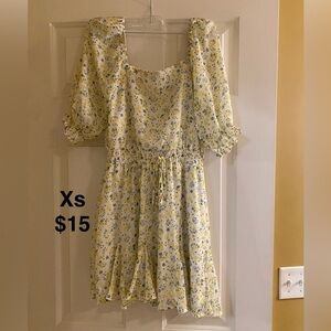 Floral Yellow Dress with Puff Sleeves
